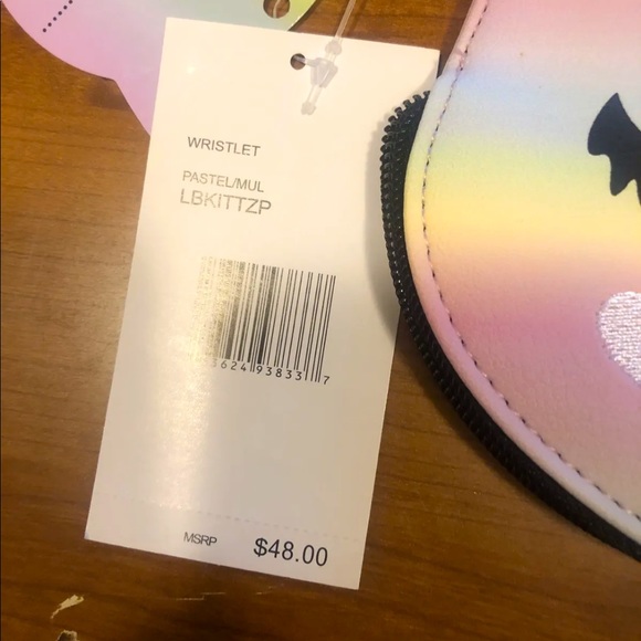 Betsey Johnson Pastel Faux Leather Unicorn Cat Zip Around Wristlet NWT - Picture 6 of 8